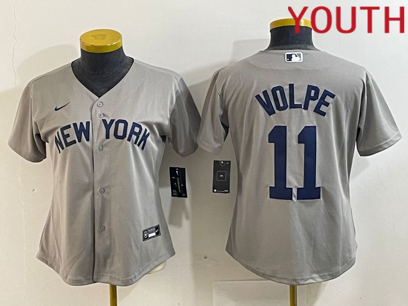 Youth New York Yankees #11 Volpe Grey Nike Game 2024 MLB Jersey style 7